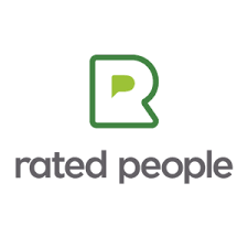 The image shows the "Rated People" logo, featuring a stylized letter "R" with a green outline and a green speech bubble inside. Below the "R," the words "rated people" are written in lowercase gray letters. The background is white.